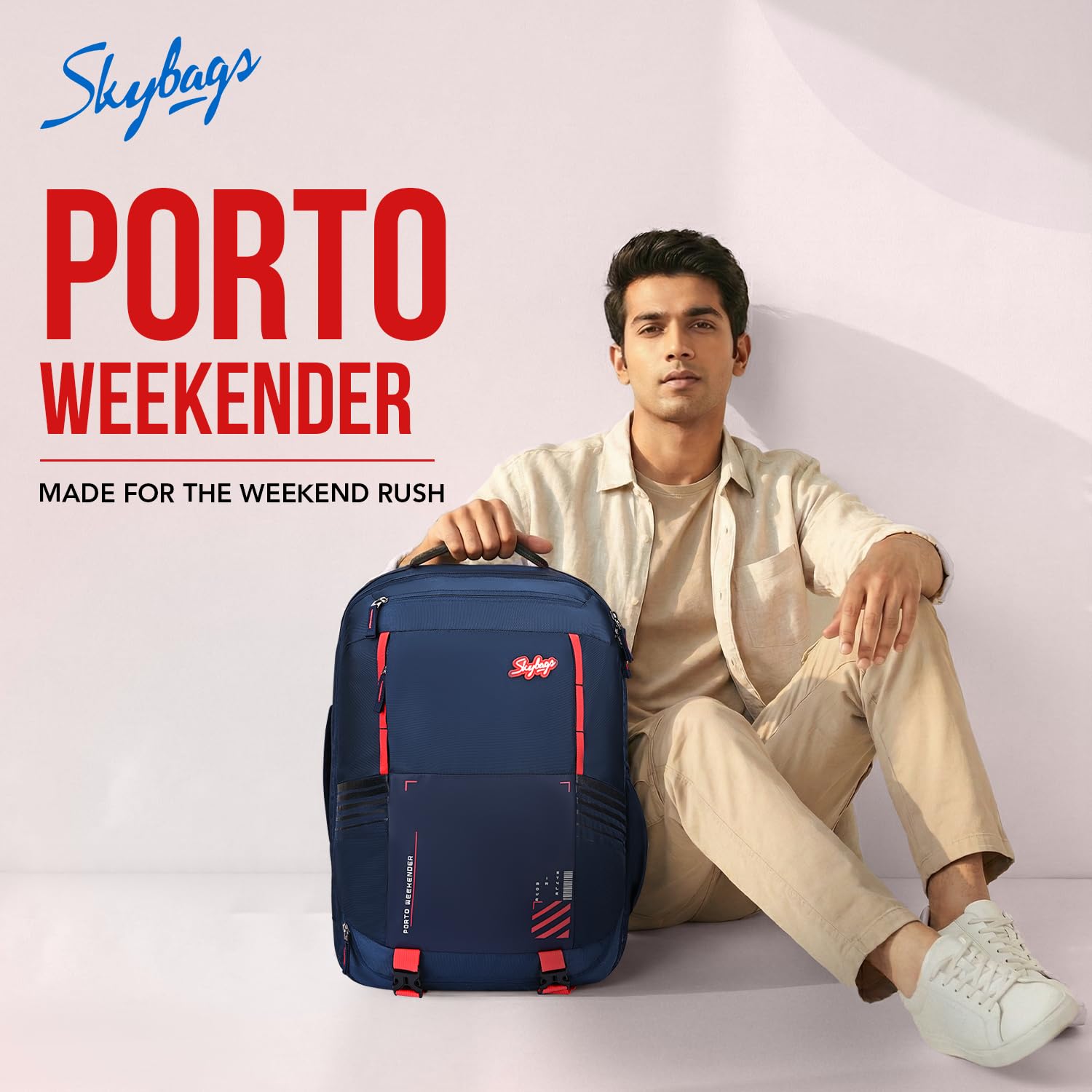 Skybags Porto Weekender 40L Backpack 2 Compartments| Durable Fabric| Padded Laptop Protection Bag (Upto 17-Inch) | Shoe Pocket, Multiple Spacious Pockets | Office, Casual & Outdoor| Unisex| Navy