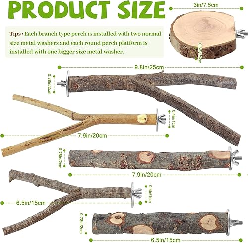 Miniatura 26 de 8 perchas para pájaros de madera natural para jaulas, soporte y plataforma para loros, accesorios para jaulas de pájaros para periquitos, cacatúas