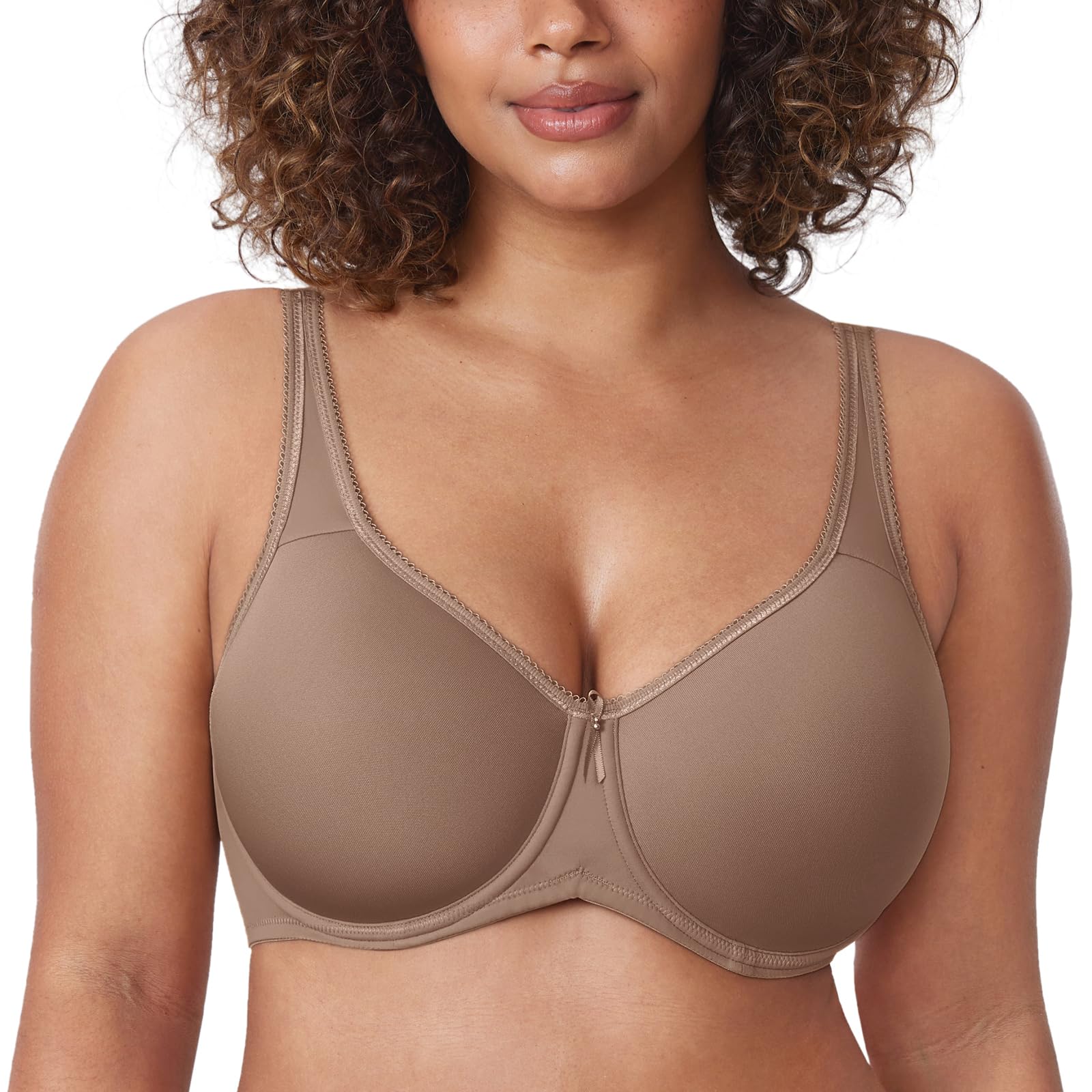 Women's Seamless Tshirt Bras Plus Size Full Coverage Underwire Lightly Lined Bra Up to F