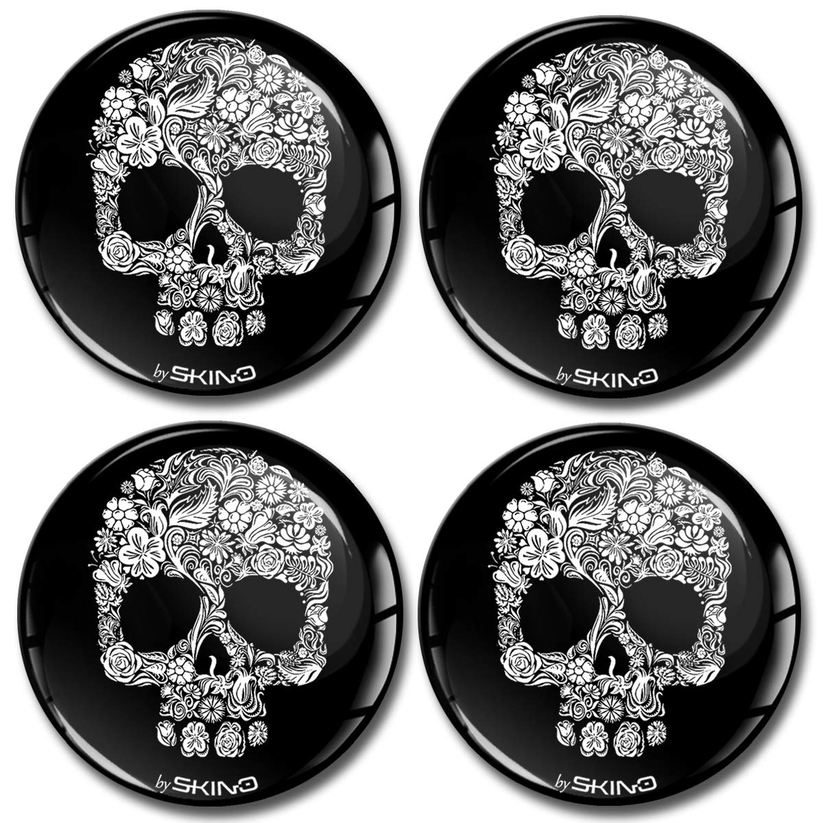 Cache-Moyeux SkinoEu 60 Mm - Enjoliveurs Centre Roue 3D Gel, Noir/Argent, Lot De 4