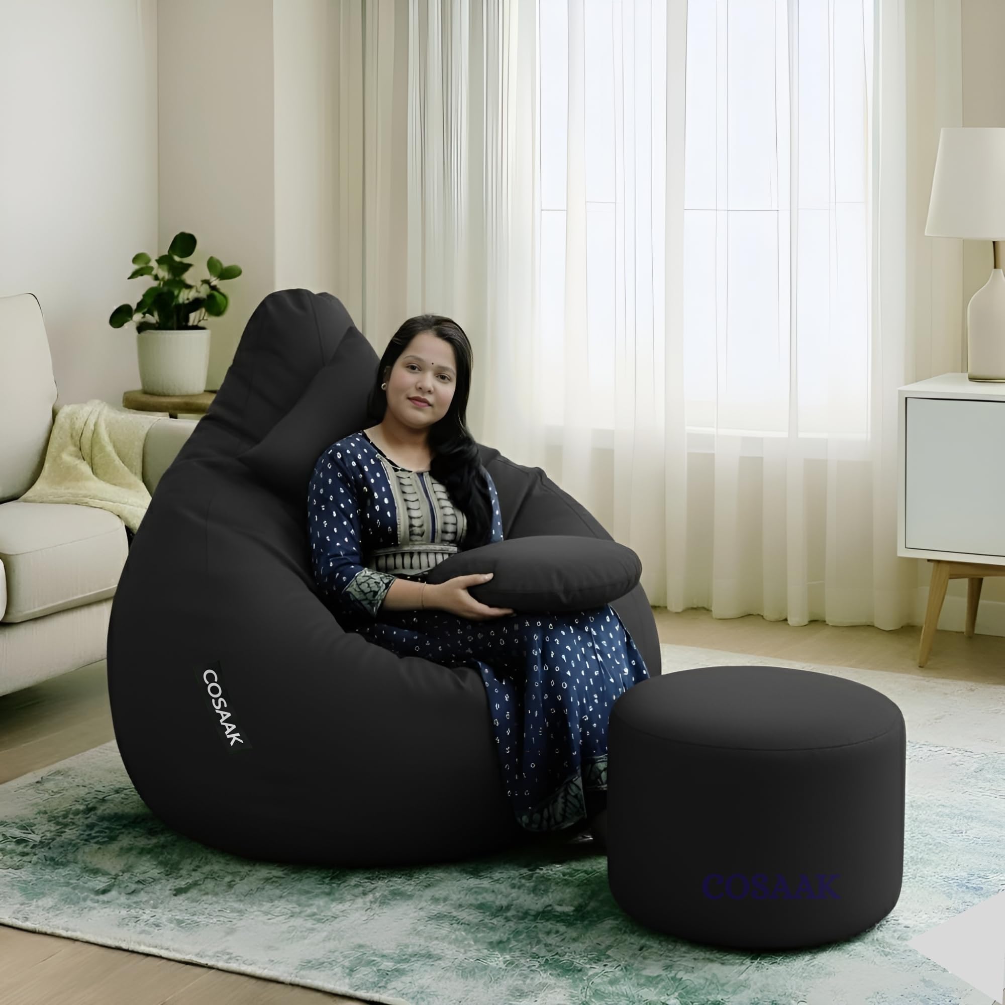 COSAAK XXL Teardrop Leatherette Bean Bag Chair Cover Without Beans, Livingroom, Bedroom, Garden, use for Indoor Gaming and Reading Chair, (Black, XXL, Solid)-image-46
