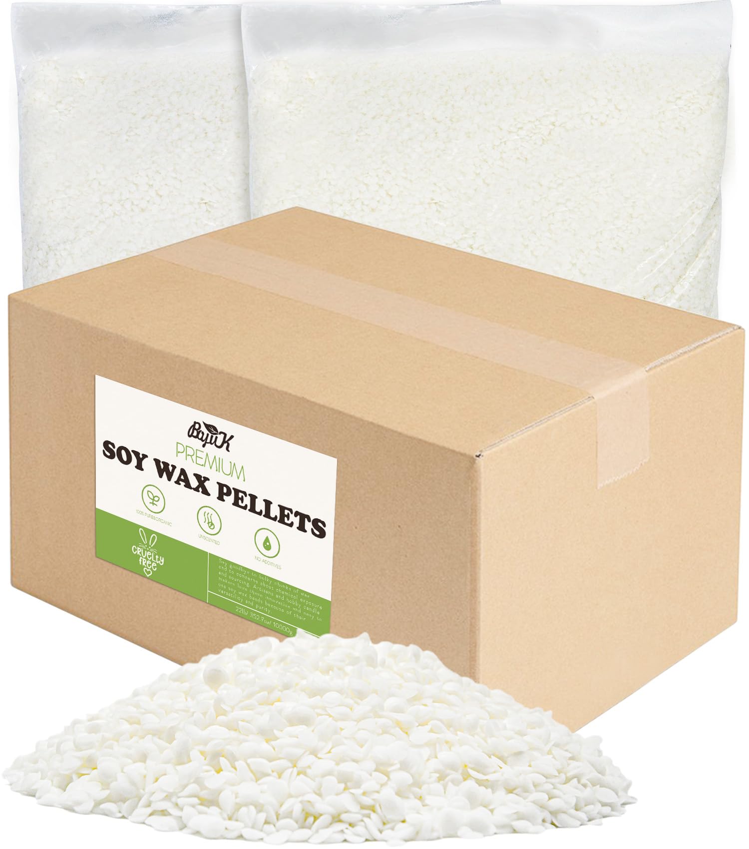 BOYUJK Sojawachs für Kerzen gießen 10KG - 100% natürliches, biologisches Kerzenwachs aus Soja ohne Zusatzstoffe - Niedriger Schmelzpunkt 55-70°C - Harmlos und Rein（10KG）