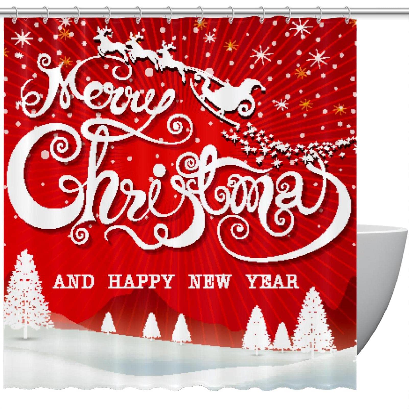 Rideau de douche Joyeux Noël coloré pour décorer votre salle de bain en fête
