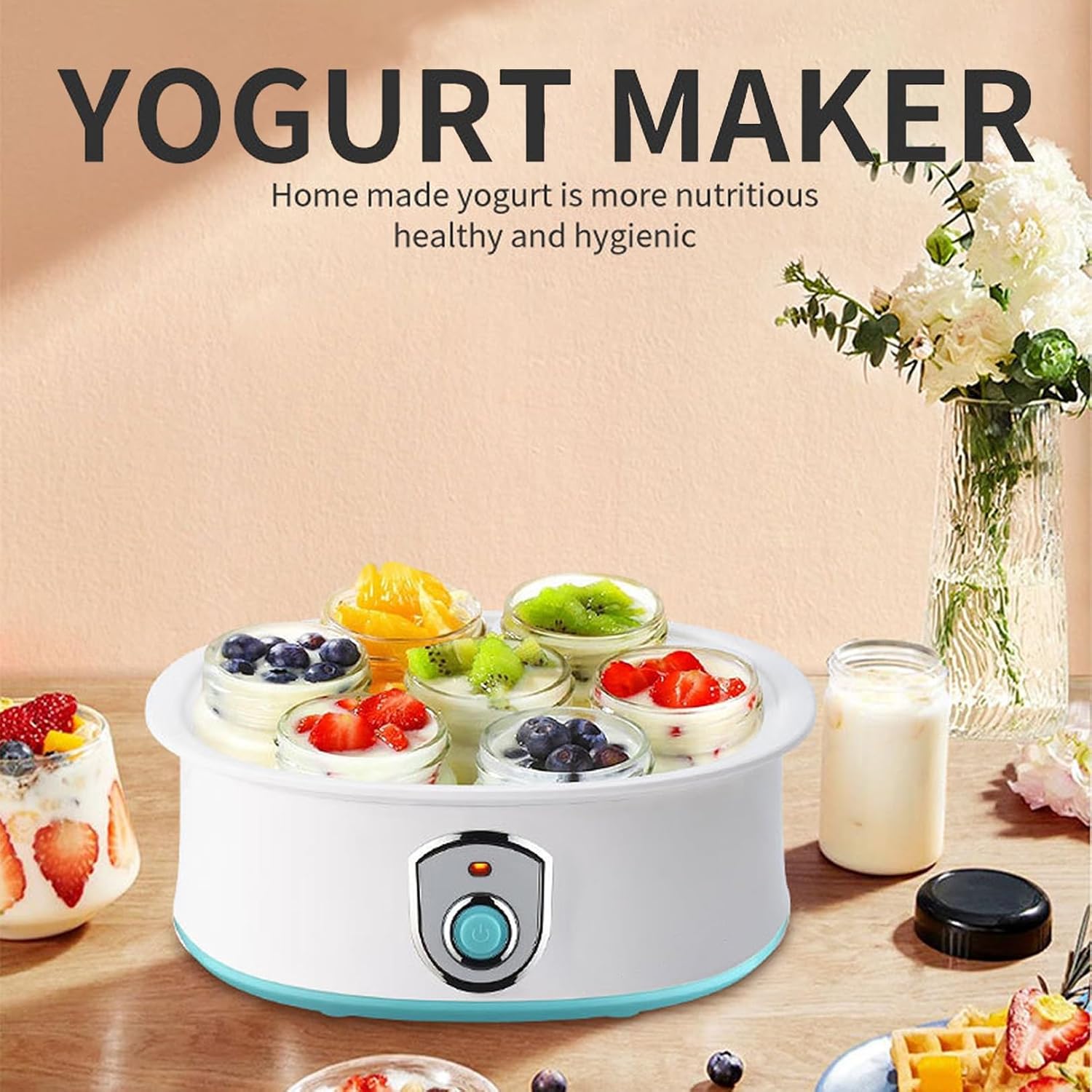 1.26L Electric Yogurt Maker Fermenter Automatic Multifunction Stainless Steel Liner Natto Rice Wine Pickle Machine 7 Yoghurt Cups