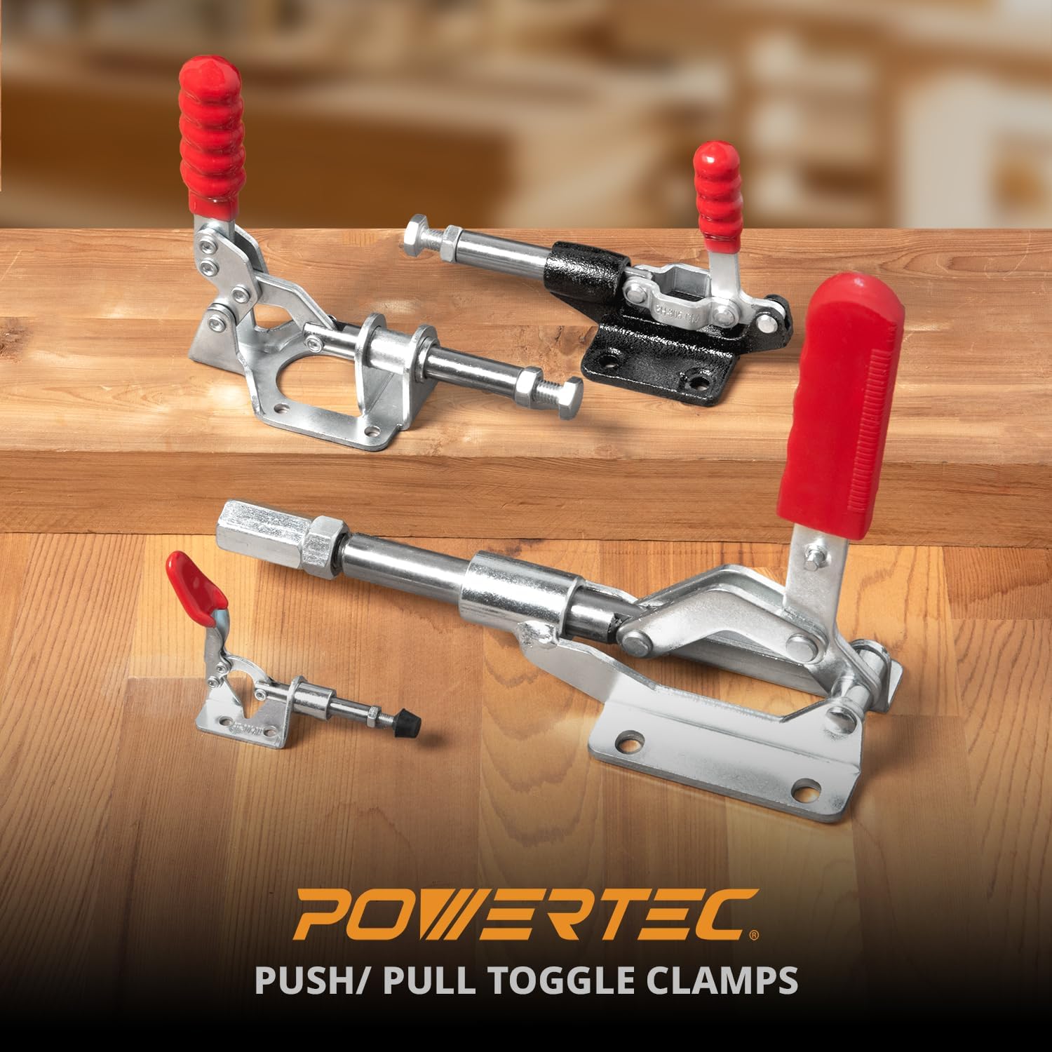 POWERTEC 6PK Toggle Clamp, 300lbs Holding Capacity, 302F Quick Release Push/Pull Clamp for Woodworking Jigs and Fixtures, Pocket Hole Jigs, Welding, CNC (20304-P6)