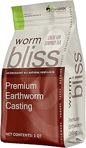 Worm Bliss (1 Qt) - Organic Worm Castings for Plants - All Natural Earthworm Castings for Plants, Flowers, &amp; Veggies - OMRI-Listed Plant Fertilizer with 60+ Minerals - Soil Amendment for Plants