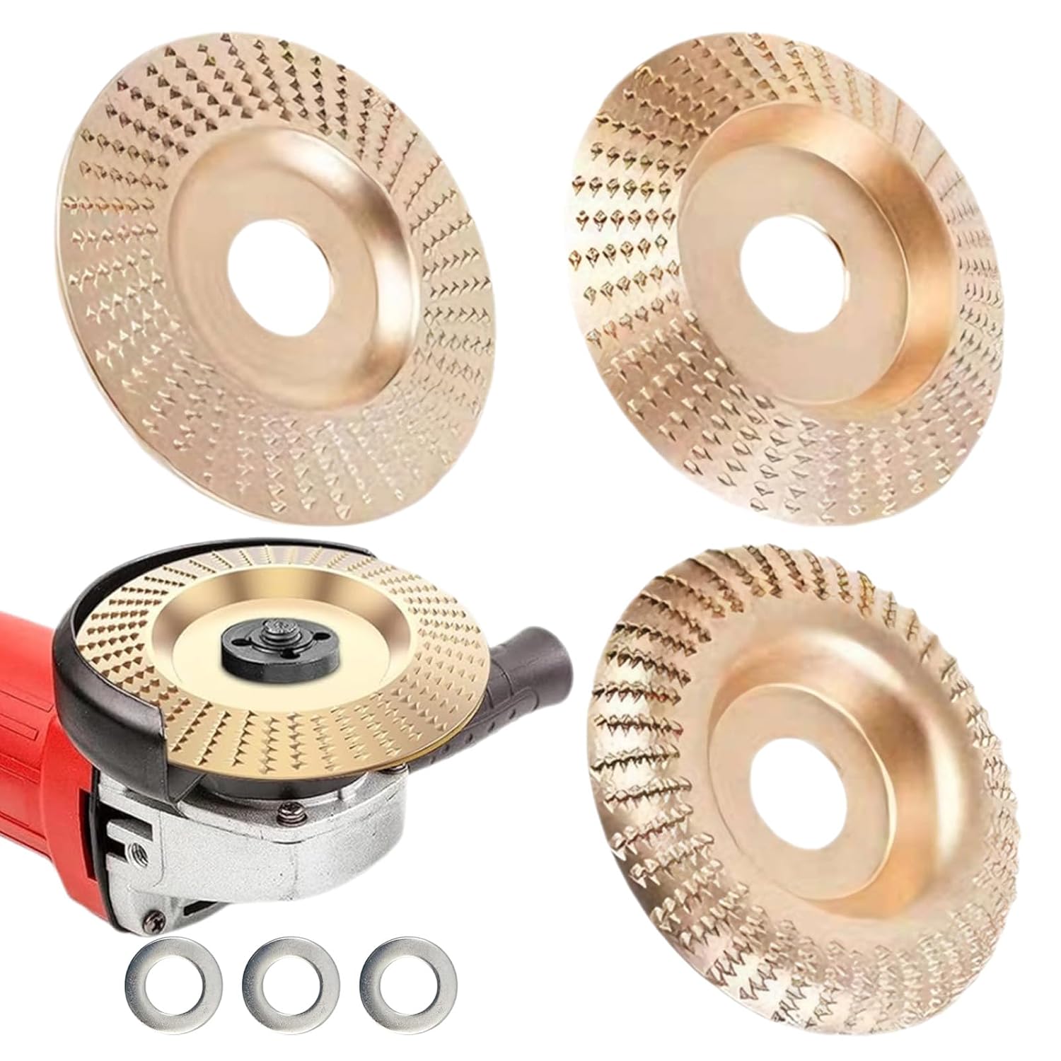 3PCS Angle Grinder Wood Carving Disc Set with 3 Reducer Bush