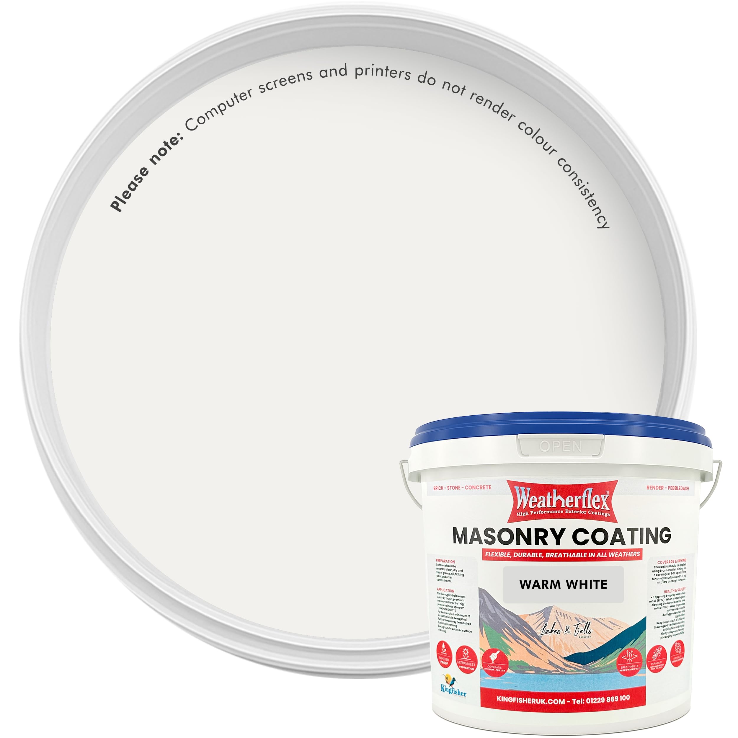 Kingfisher Weatherflex Masonry Paint 10L | Waterproof & Non-Toxic Outdoor Paint for Brick, Stone, Concrete and More | Ultra-Flexible, Crack Resistant & Breathable for Extreme Weather | Warm White
