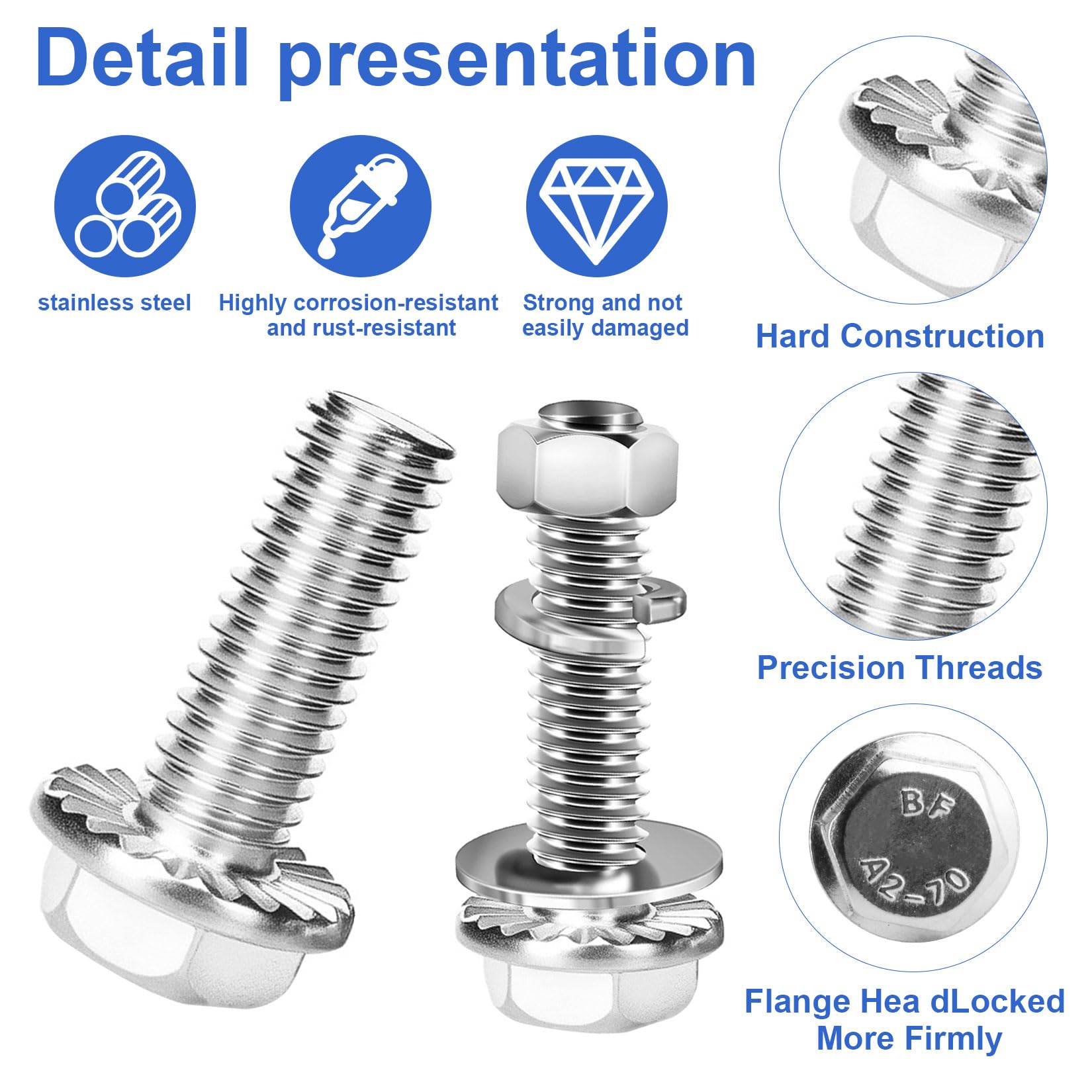 15 PzViti M6, Set di Viti Esagonali M6x16mm, Bulloni e Dadi Flangiati, Bulloni a Testa Esagonale Flangiati con Rondelle, Viti a Esagonali Flangiate in Acciaio Inossidabile A2 V2A