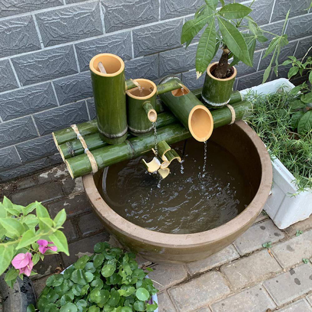 Fontanna bambusowa, dekoracja ogrodowa, z wodospadem, japońskie ogrody, rzeźby na świeżym powietrzu, 70 cm