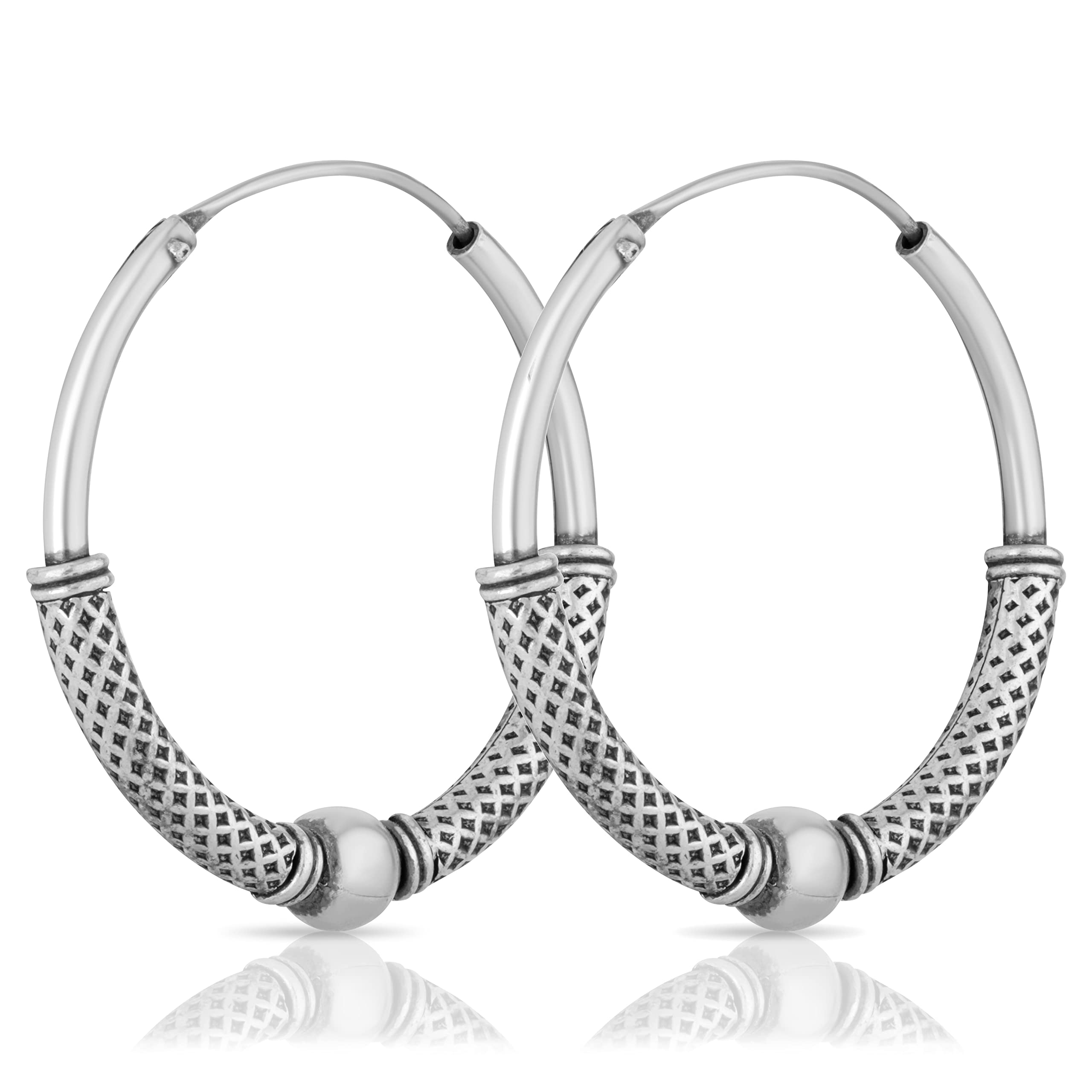 NKlaus Coppia di orecchini Bali Creole a sfera 31mm in argento 925 gotico medievale 4986