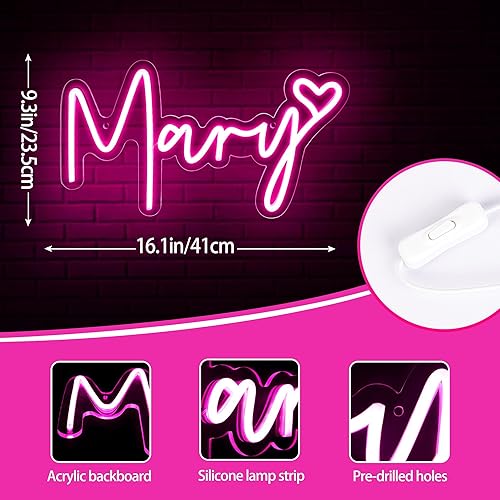 Miniatura 2 de ATTNEON Letrero de neón grande con nombre de María, luz LED de neón para dormitorio de niños, decoración de fiesta de cumpleaños, letrero de neón