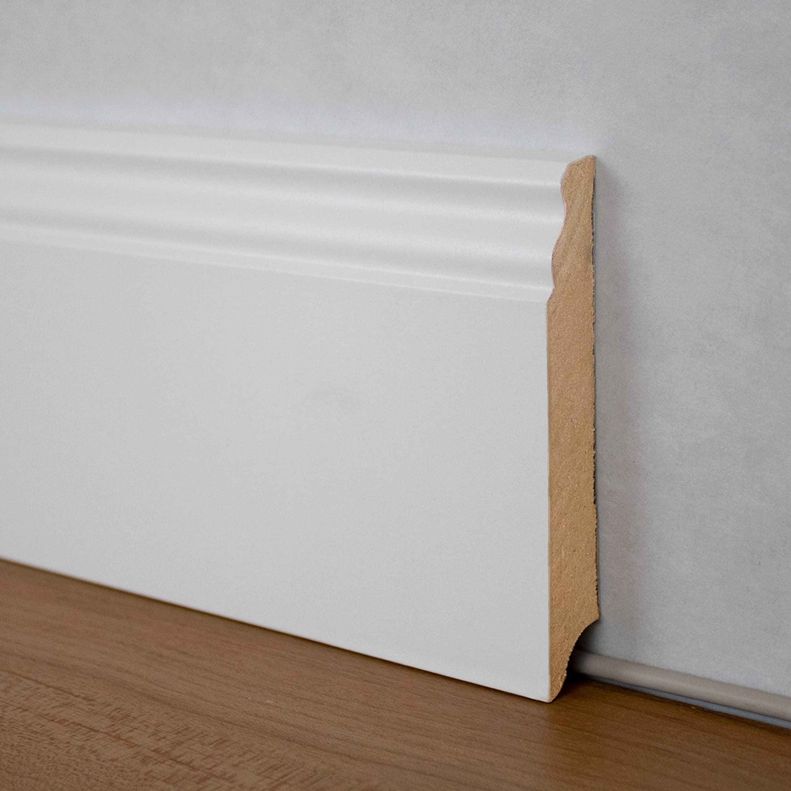 PROVISTON | Zócalo | Perfil Berliner | 16 x 100 x 2500 mm | MDF laminado | Blanco | aproximadamente RAL 9016 | Zócalo de Hamburgo | 25 metros