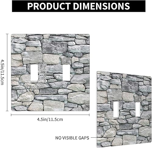 Miniatura 4 de Cubierta de interruptor de luz de piedra rústica gris de 2 cuadrillas, placa de pared decorativa de doble palanca para placa frontal para cocina,