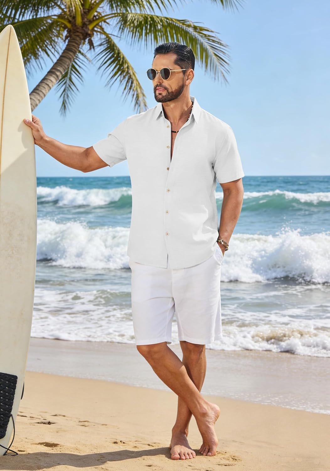 COOFANDY Mens Button Down Shirt Short Sleeve Casual Shirts Linen Textured Summer Beach Shirts - Image 5