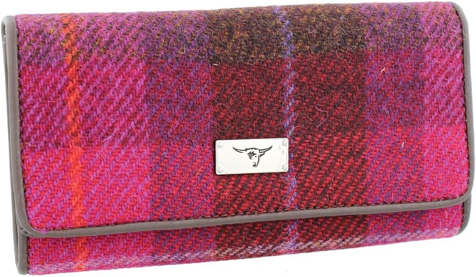Glen Appin Harris Tweed Ladies Long Fold-Over Purse LB2106 Tiree (Colour 52 Deep Pink)