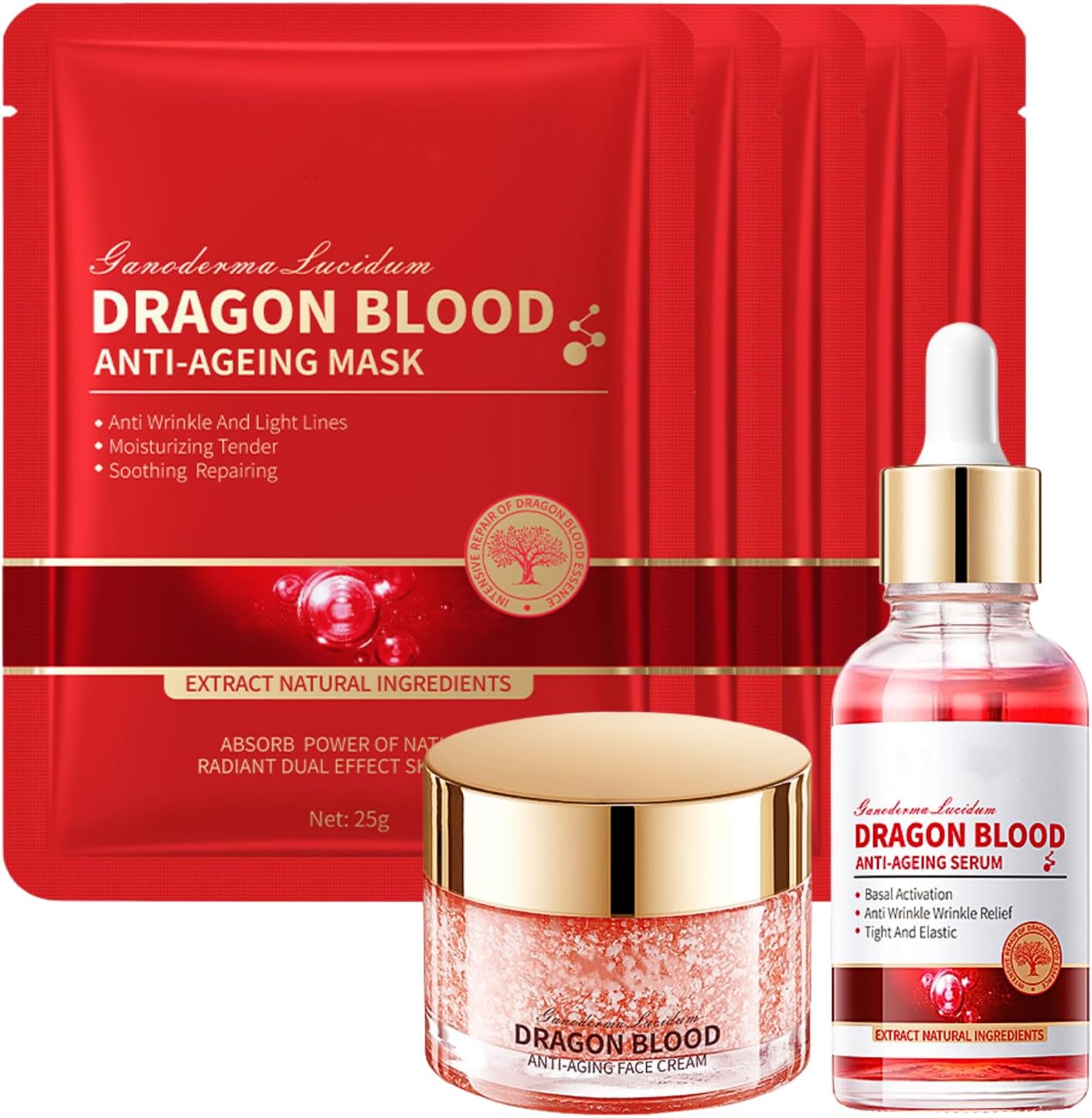 Dragon Blood Skin Care Sets & Kits, Dragons Bloods Pamper Sets for Women Gifts, Dragon’s Blood Skincare Set – Includes Dragon Blood Facial Cream, Dragon Blood Face Sreum, 5PCS Facial Mask
