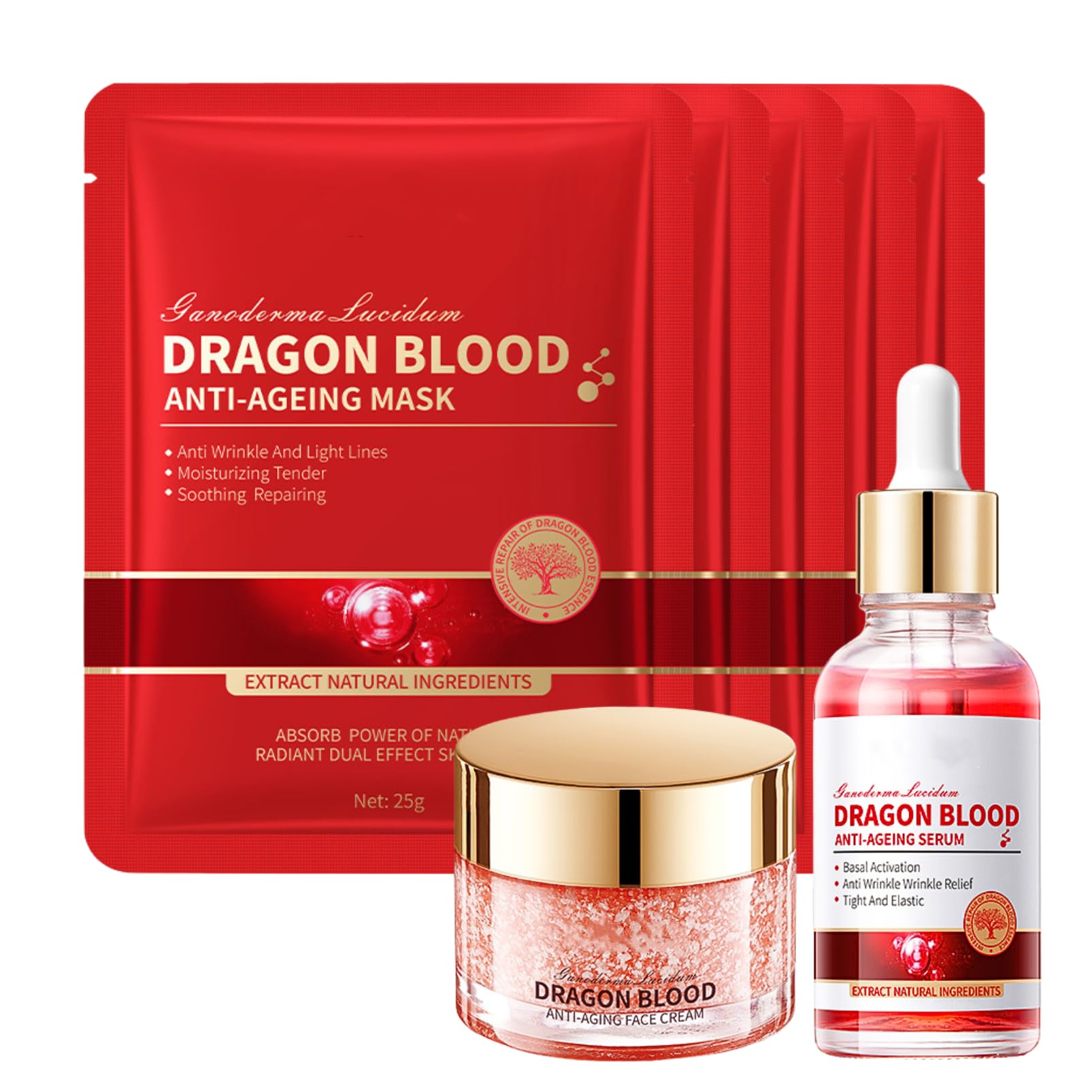 Dragon Blood Skin Care Sets & Kits, Dragons Bloods Pamper Sets for Women Gifts, Dragon's Blood Skincare Set - Includes Dragon Blood Facial Cream, Dragon Blood Face Sreum, 5PCS Facial Mask