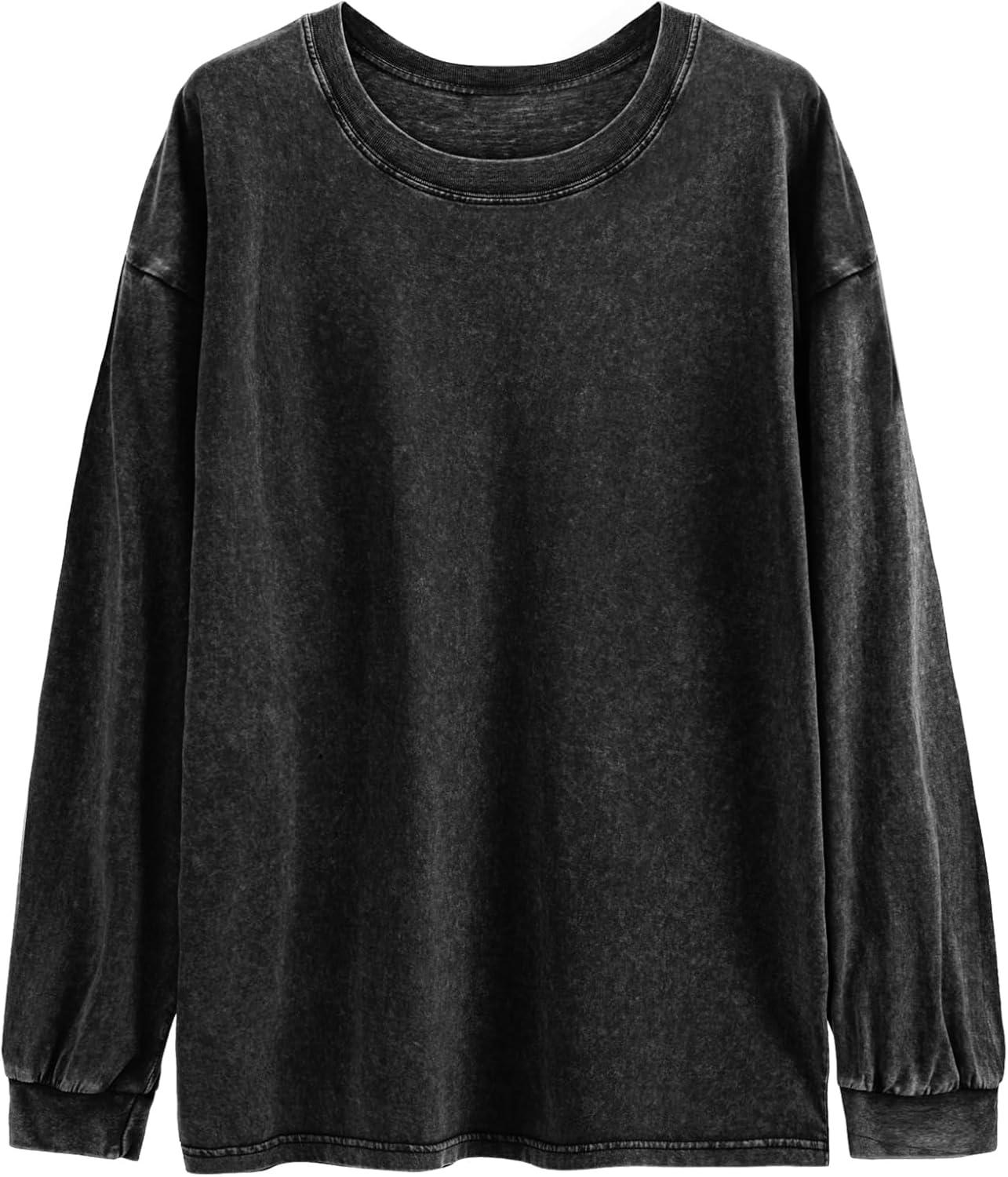 BINTEHGS Crewneck Oversized Long Sleeve Shirts for Women Loose Fit Vintage Acid Wash Tshirt Basic Solid Color Tee Sweatshirt - Image 5