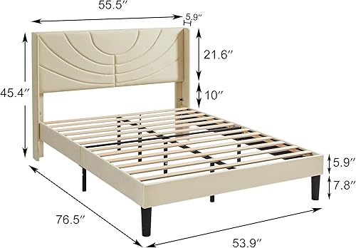 Miniatura 36 de VECELO Base de cama tapizada tamaño Queen con cabecera de tela, soporte de listones de madera, no necesita somier, base de colchón, fácil montaje,