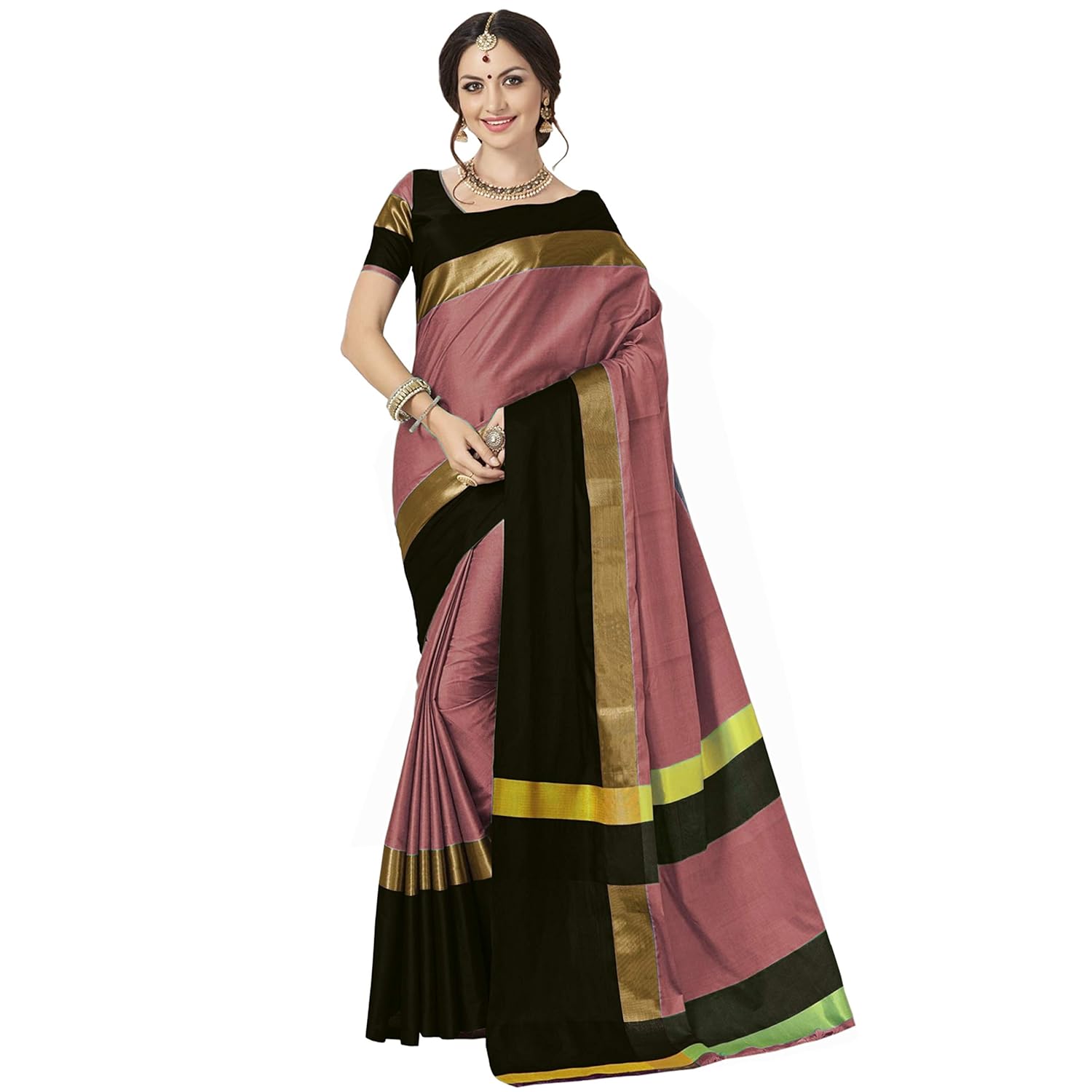 Buy Art Decor Sarees Cotton Saree with Blouse Piece (Pack of 2) (Ashi Combos_Aalu & Peach Black