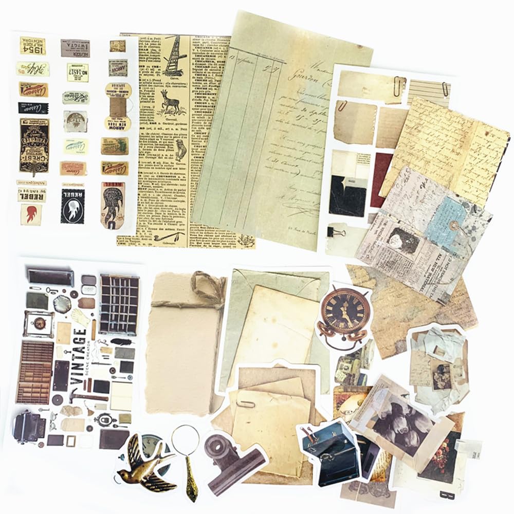 30pcs Scrapbooking Paper,Vintage Label PET Washi Sticker Materials Paper Decoration Paper for DIY Decoupage Junk Journal Scrapbooks Supplies (SJHY)
