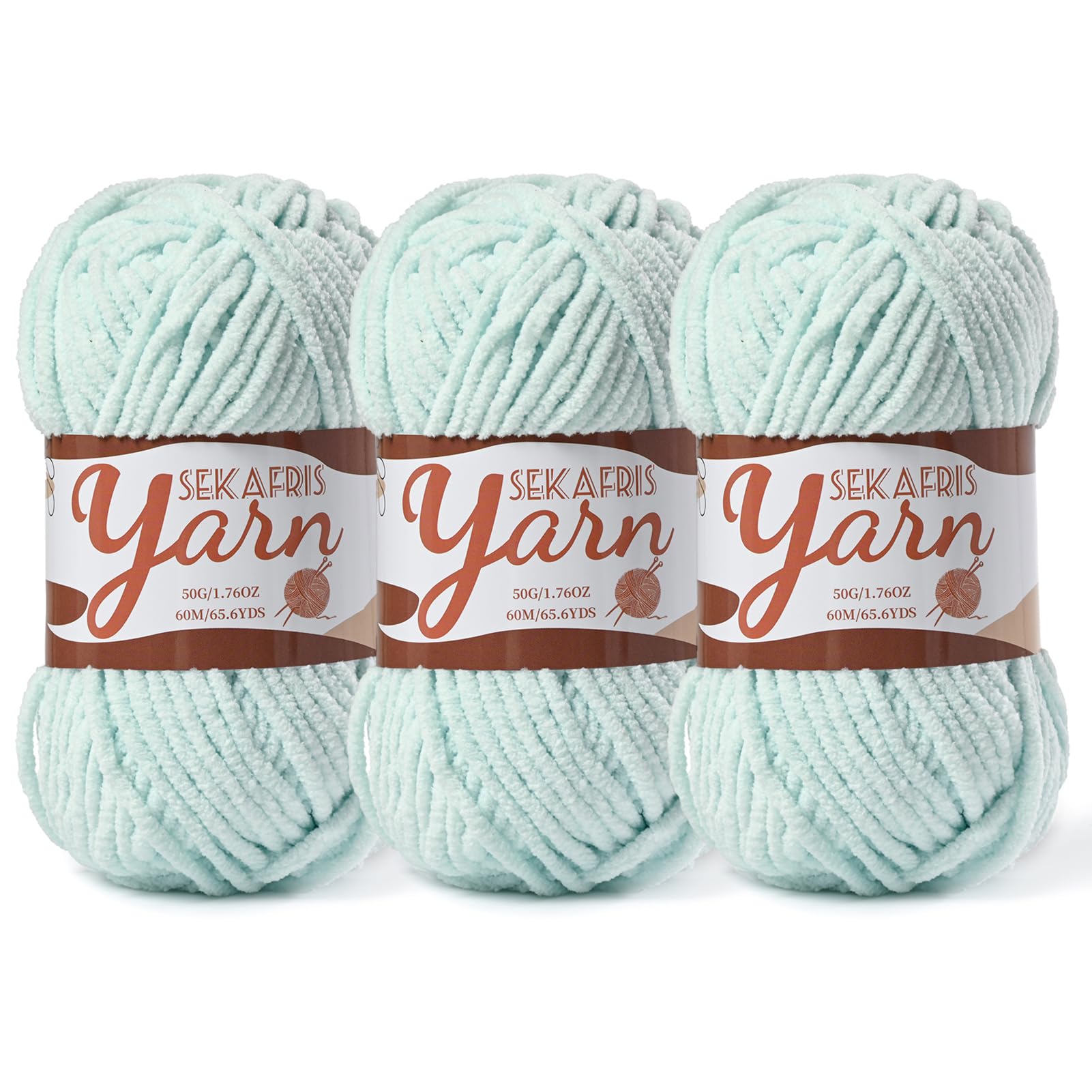 Chenille Yarn for Crocheting Crochet Pale Cyan Yarn 3 Pack