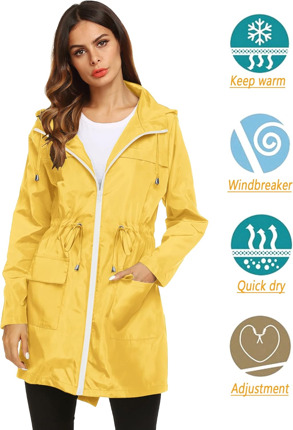 Lomon Women Waterproof Lightweight Rain Jacket Active Outdoor Hooded Raincoat