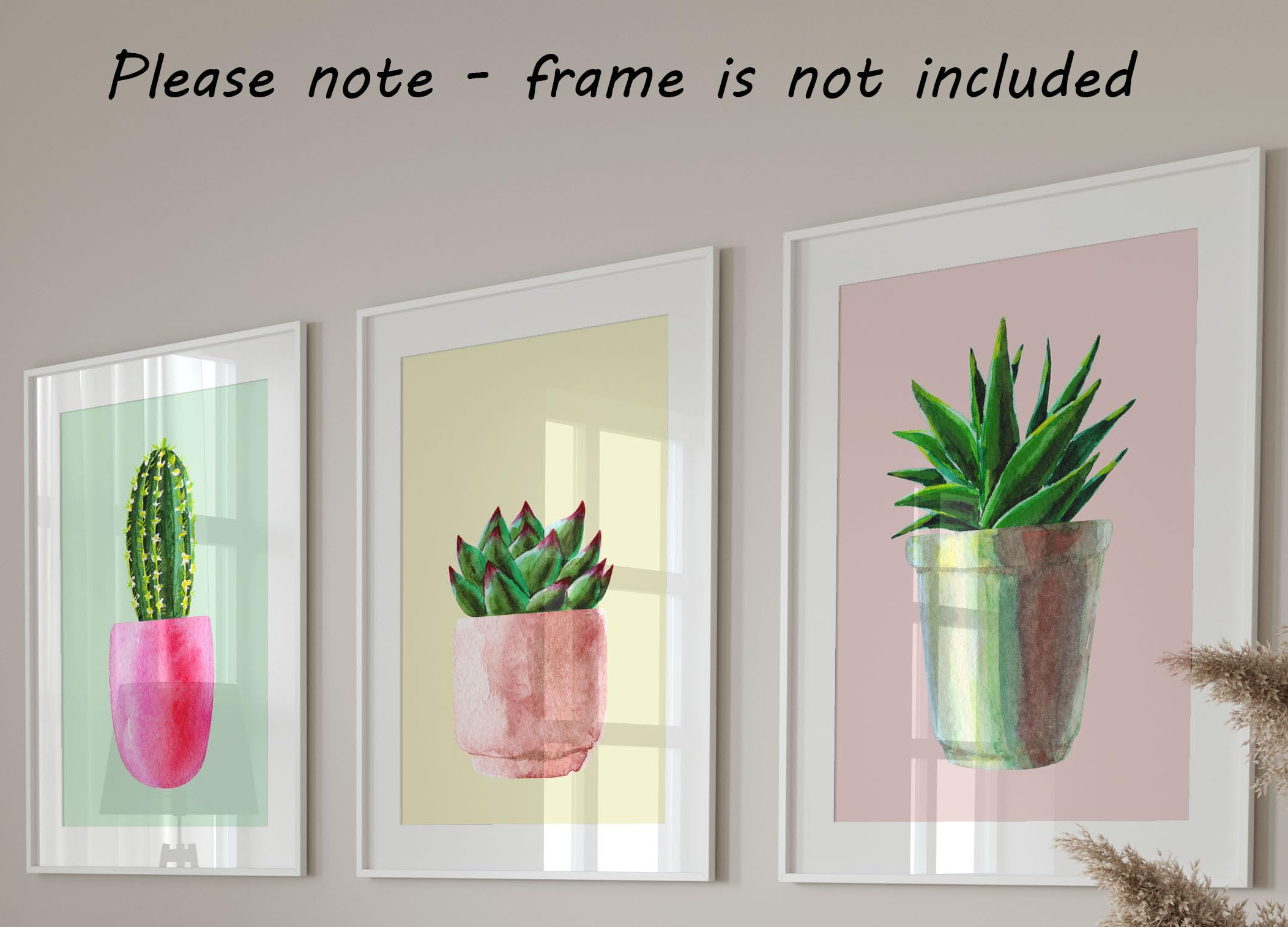 Eviepops Prints Colourful Cactus Pot Plants Set of 3 Unframed Wall Art Prints, Succulent Plant Decor - Image 4