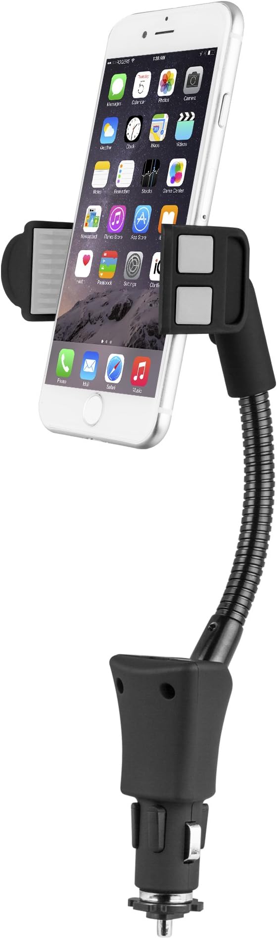 CYLO Easy Grip USB Power Car Mount Extender Holder Cradle with Extender for iPhone 7 7 Plus/ 6s Plus/6s/6, Samsung Galaxy S8 Edge S7 S6 Note 5, Nexus 5, Nexus 6, Smartphones (Black/Gray)