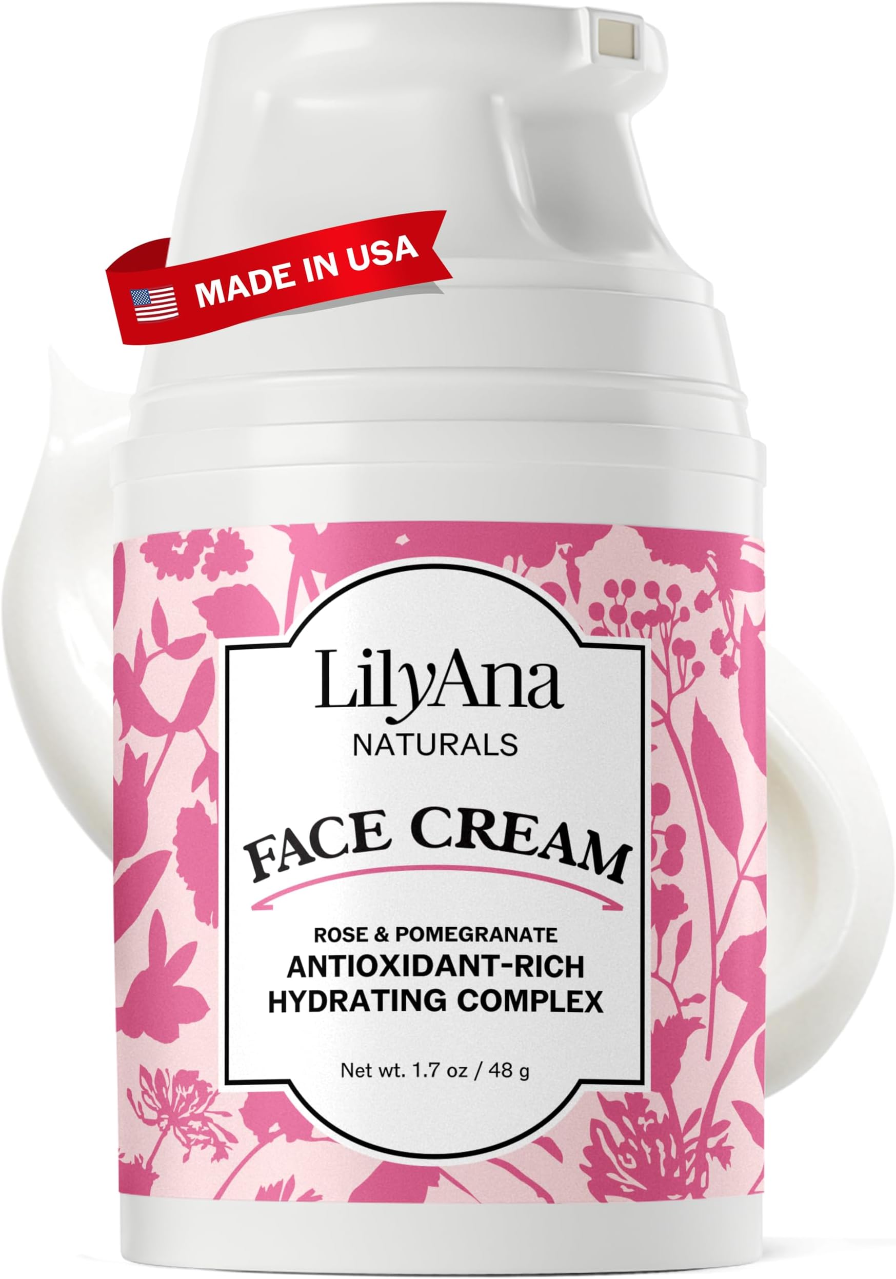 LilyAna Naturals Face and Neck Moisturizer for Women and Men - Moisturizer Face and Neck Cream for Dry Skin and Dark Spot Brightening - Rose and Pomegranate Extracts - 1.7oz