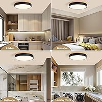 Vista 4 de Lámpara de techo de madera moderna regulable, LED negro 5CCT 2700K-6000K luminaria de montaje empotrado al ras, luminarias redondas para cocina