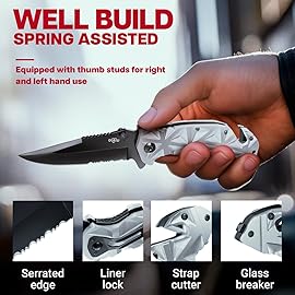 White Pocket Knife for EDC - 440C Steel Sharp Blade with Aluminum Handle - Cool Folding Knives - Multi Tool for Survaval - Gear and Equipment for Camping - Best Gift for Men and Women - HB 207 W