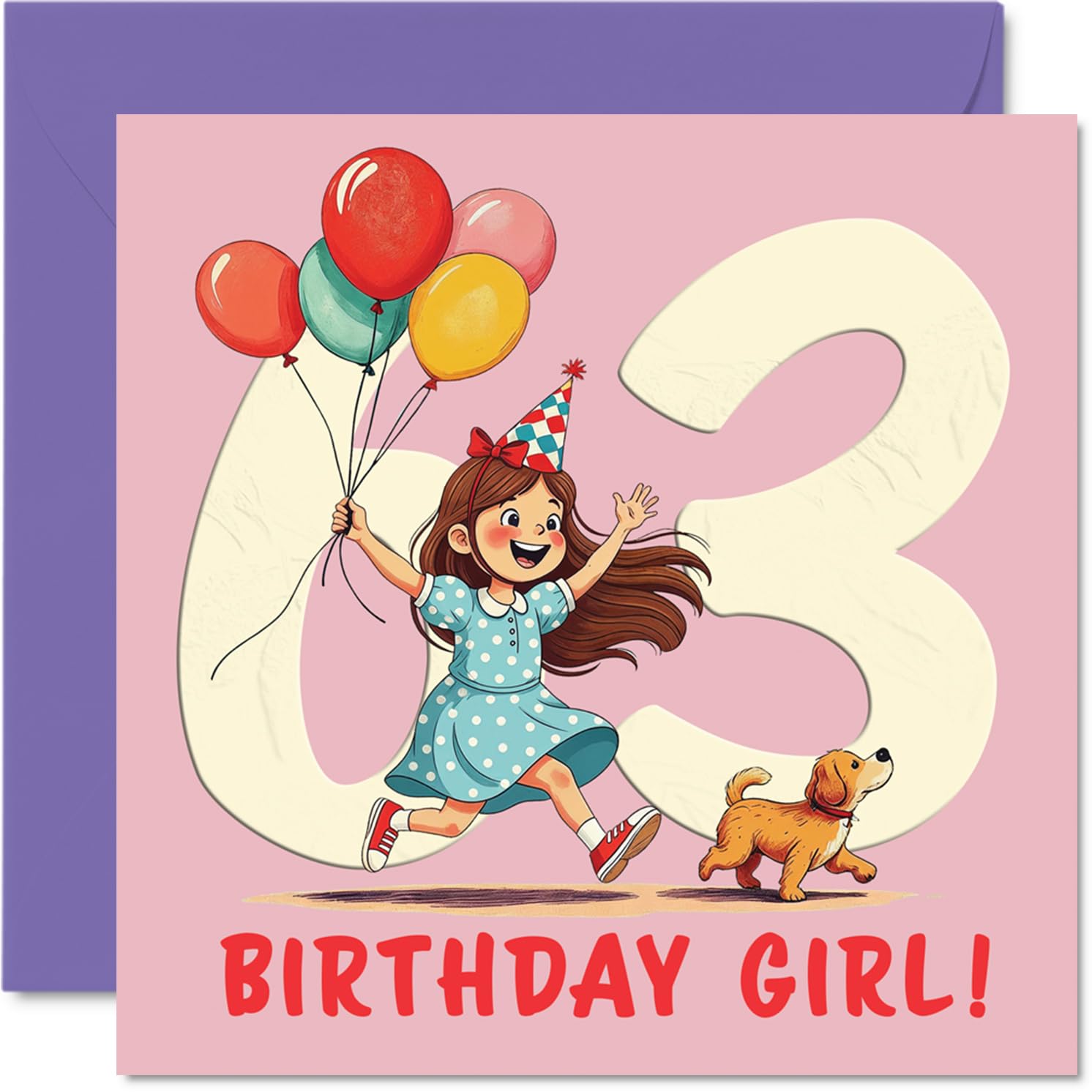 63rd Birthday Cards for Women - Balloon Girl - Happy Birthday Card for 63 Year Old Woman Cousin Wife Nan Grandma, 145mm Bday Greeting Cards