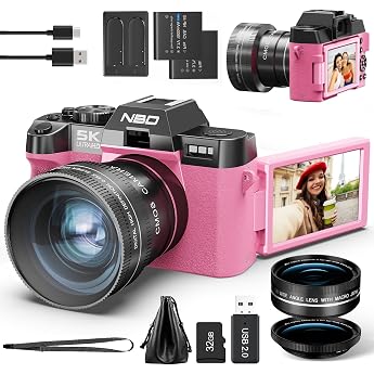 NBD 5K Digital Camera 64MP Auto Focus 16X Digital Zoom Pink
