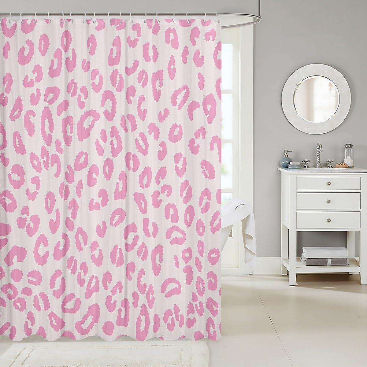 jejeloiu Pink Leopard Printed Shower Curtain for Bathroom Decor 72"x78" Kids Africa Cheetah Fur Pattern Bath Curtain for Boys Girls Teens Wild Animal Skin Bathroom Accessories