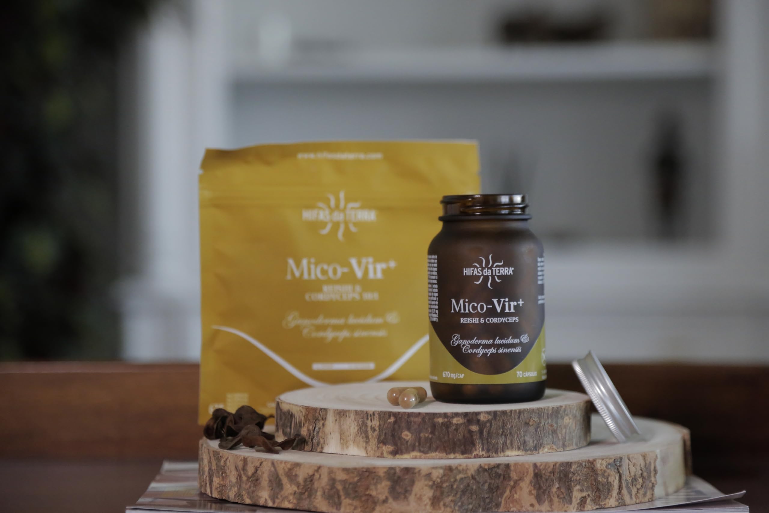 HIFAS DA TERRA - Mico-Vir+ Extractos Puros de Reishi y Cordyceps con Vitamina C - Refuerzo inmunitario natural, energía y recuperación - Extracto de Hongos - Refill 60 Cápsulas