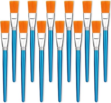 1 Inch Flat Paint Brushes for Acrylic Painting, 12 Pcs Acrylic Paint Brush Bulk, Arts Crafts Paintbrushes with Wooden Handle for Watercolor Oil Face Body Art Kids Adult Artist