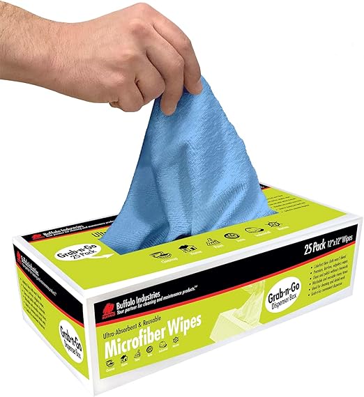 Buffalo Industries Microfiber Wipes for Cleaning, 25 Pack