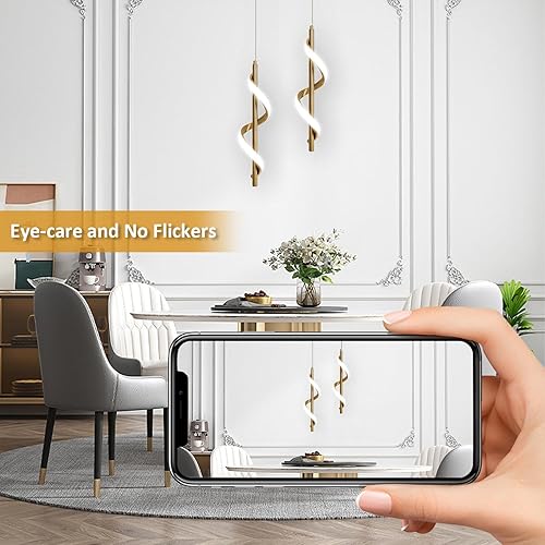 Miniatura 5 de CANEOE Luz Colgante Dorada, Iluminación Colgante LED en Espiral Moderna para Isla de Cocina, 5500K Luminaria Colgante de Techo de Latón Cepillado