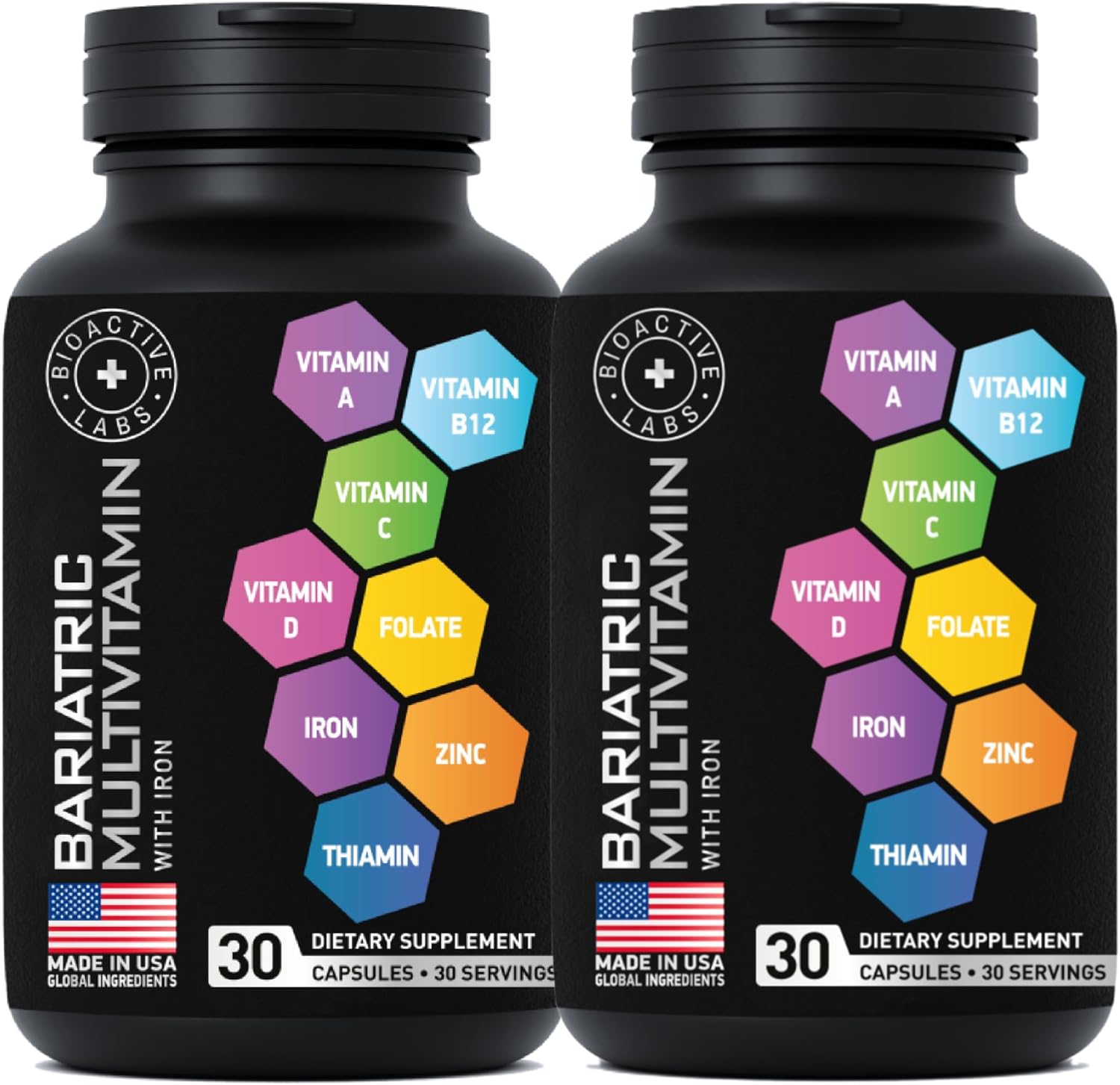 Bariatric Multivitamin with Iron for Women & Men - 60-Day Supply Post Gastric Bypass Vitamins & Gastric Sleeve Bariatric Iron Vitamin - Non-GMO, Gluten-Free - One a Day, 60 Capsules, 2-Pack