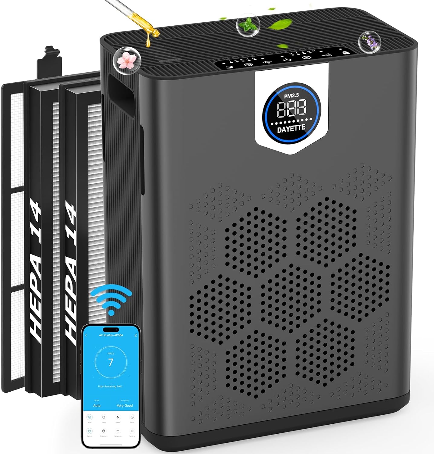 DAYETTE Smart Air Purifiers for Home Large Room with Fragrance, H14 Air Purifier with Washable Filte