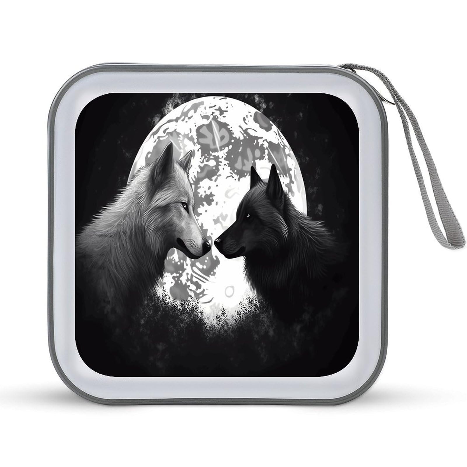 Wolves Love Under The Moon Wild Animal 40 Capacity Zipper CD Case, Hard Plastic DVD Holder, Portable Disc Storage Box, Disc Storage Organizer
