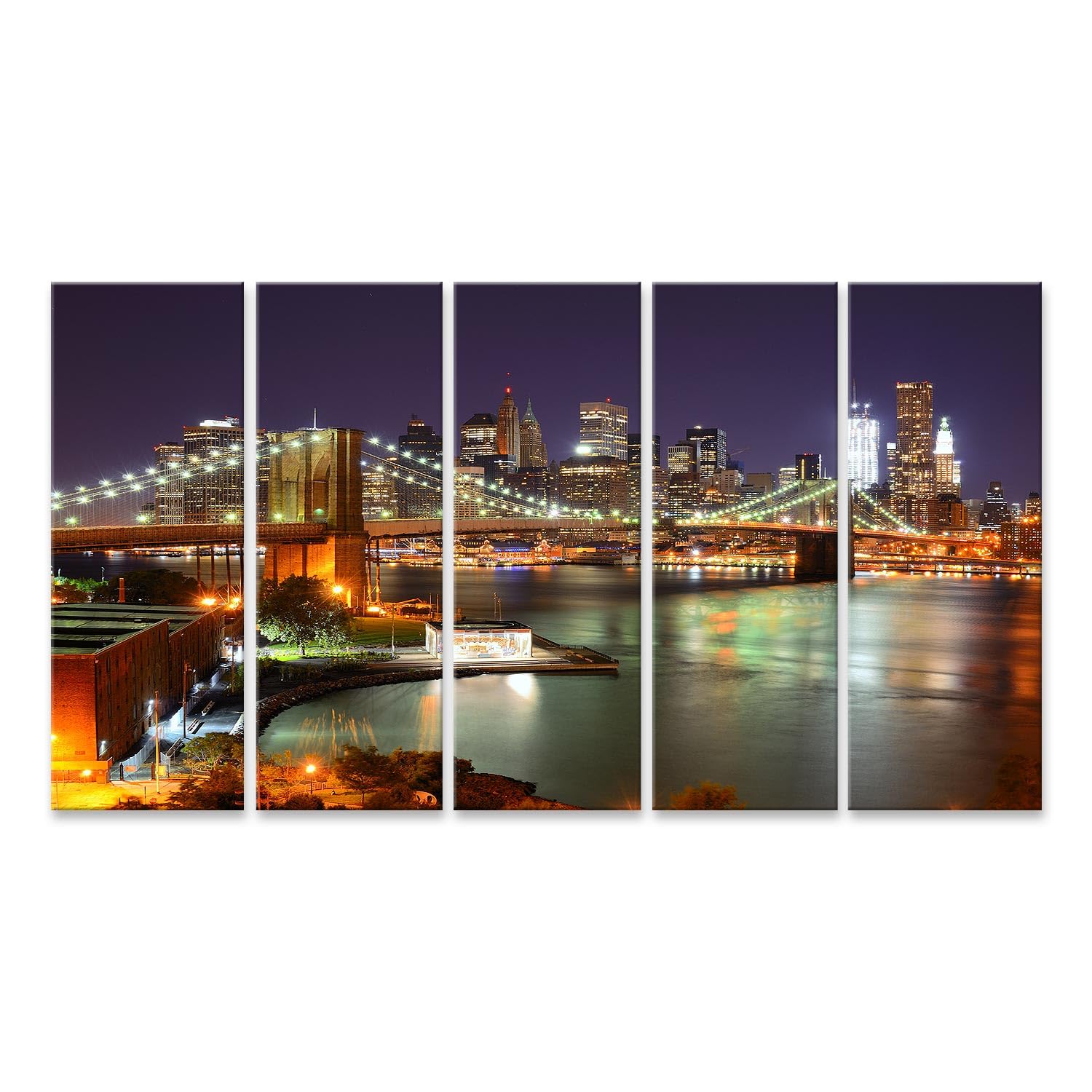 islandburner Primer cuadro sobre lienzo luces de la gran ciudad puente de Brooklyn por la noche imágenes murales carteles