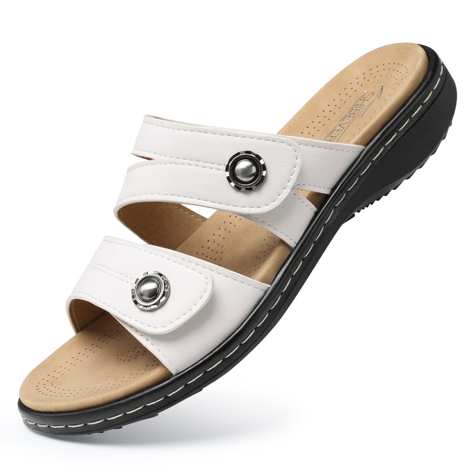SHIBEVER Flat Sandals Women Dressy: Non Slip, Arch Support, Orthopedic, Plantar Fasciitis Comfortable Walking Sandal