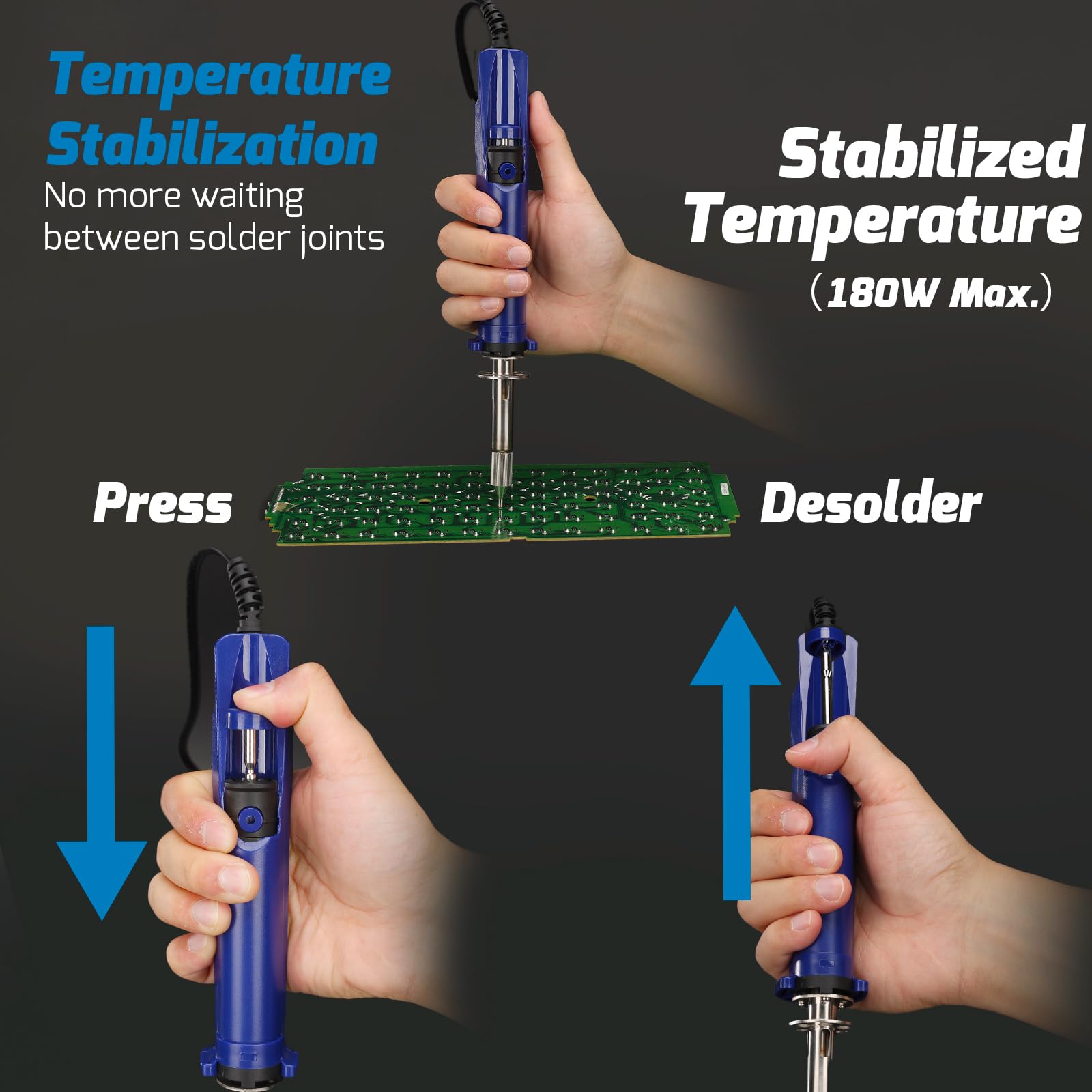 WEP 929D VI Pompe a dessouder électrique 180W avec stabilisation de la température, pompe à dessouder amovible et 3 buses, fonction de pompe intégrée(EU)