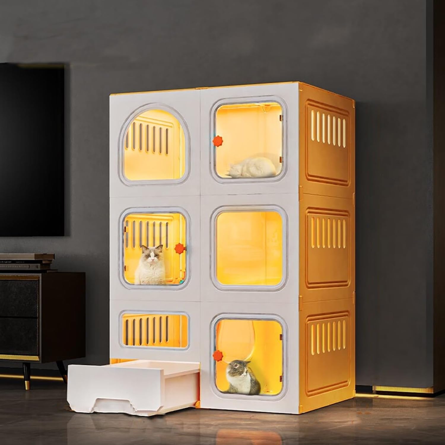 3Tier Large Cat Cage, DIY Cat Crate Playpen Indoor, Pet Home Cat Villa with Drawer