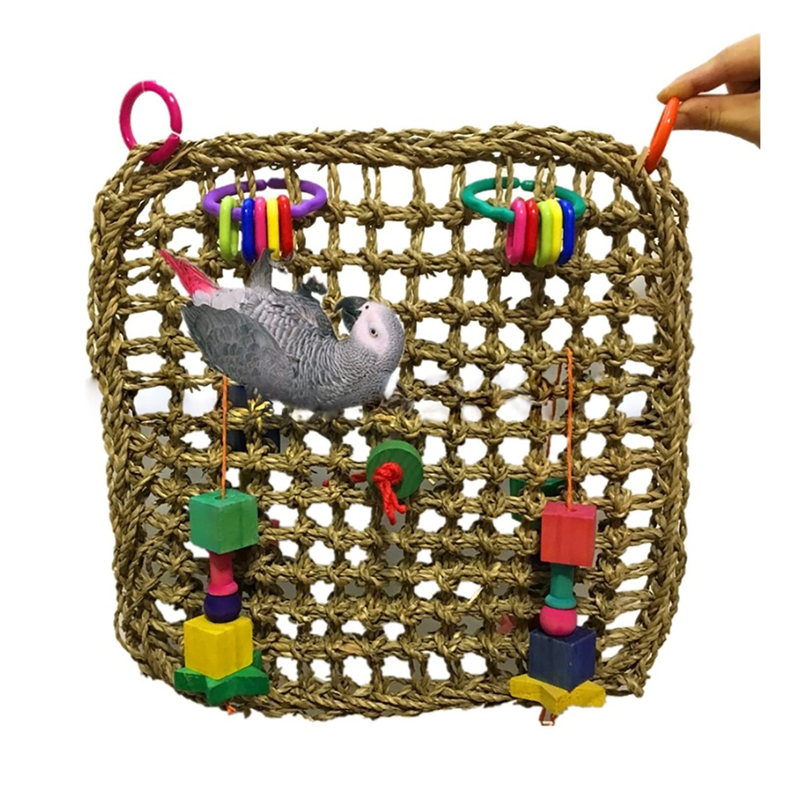 Juguete para pájaros, 30 x 30 cm, red de escalada para loro, hamaca para mascotas, juguete de mordedura, colorido, seguro, papagayo natural, juguete de escalada para mascotas
