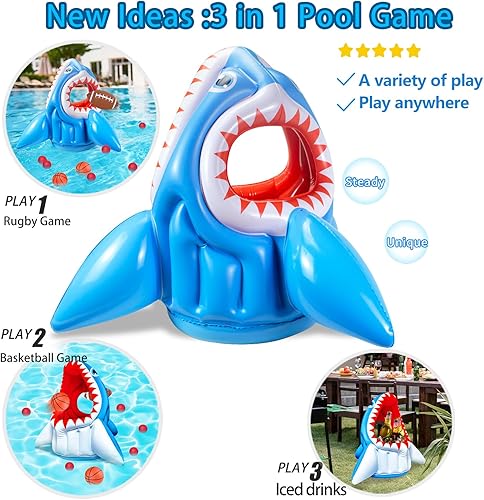 Miniatura 3 de Flotadores inflables para piscina, juguetes de piscina para niños, 3 en 1, tiburón, baloncesto, fútbol y aro de cabeza para niños de 3, 4, 5, 6, 7,