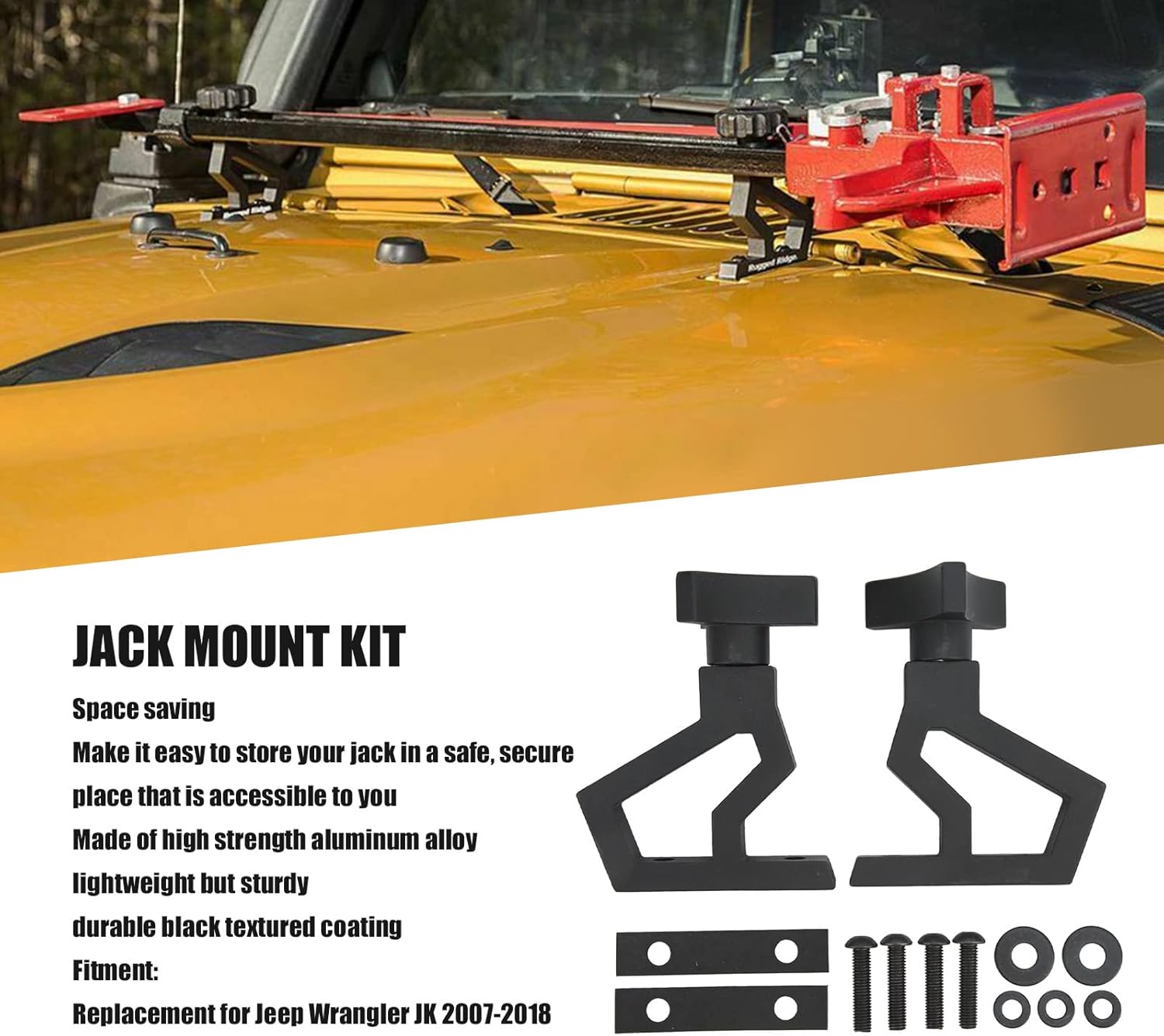 B0Bfw153Ws,High Jack Mount, High Jack Mount Hood Bracket, Jack Mount Accessory Aluminium Alloy Jack Bracket Hardware Parts Replacement for Wrangler JK